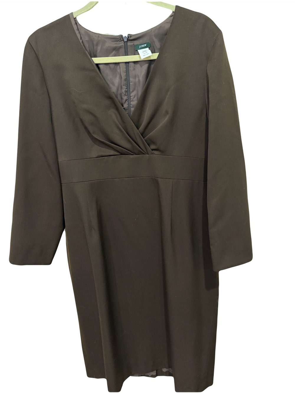 J. Crew 16 Chocolate Brown Long Sleeve V-Neck Sheath Dress Lined EUC